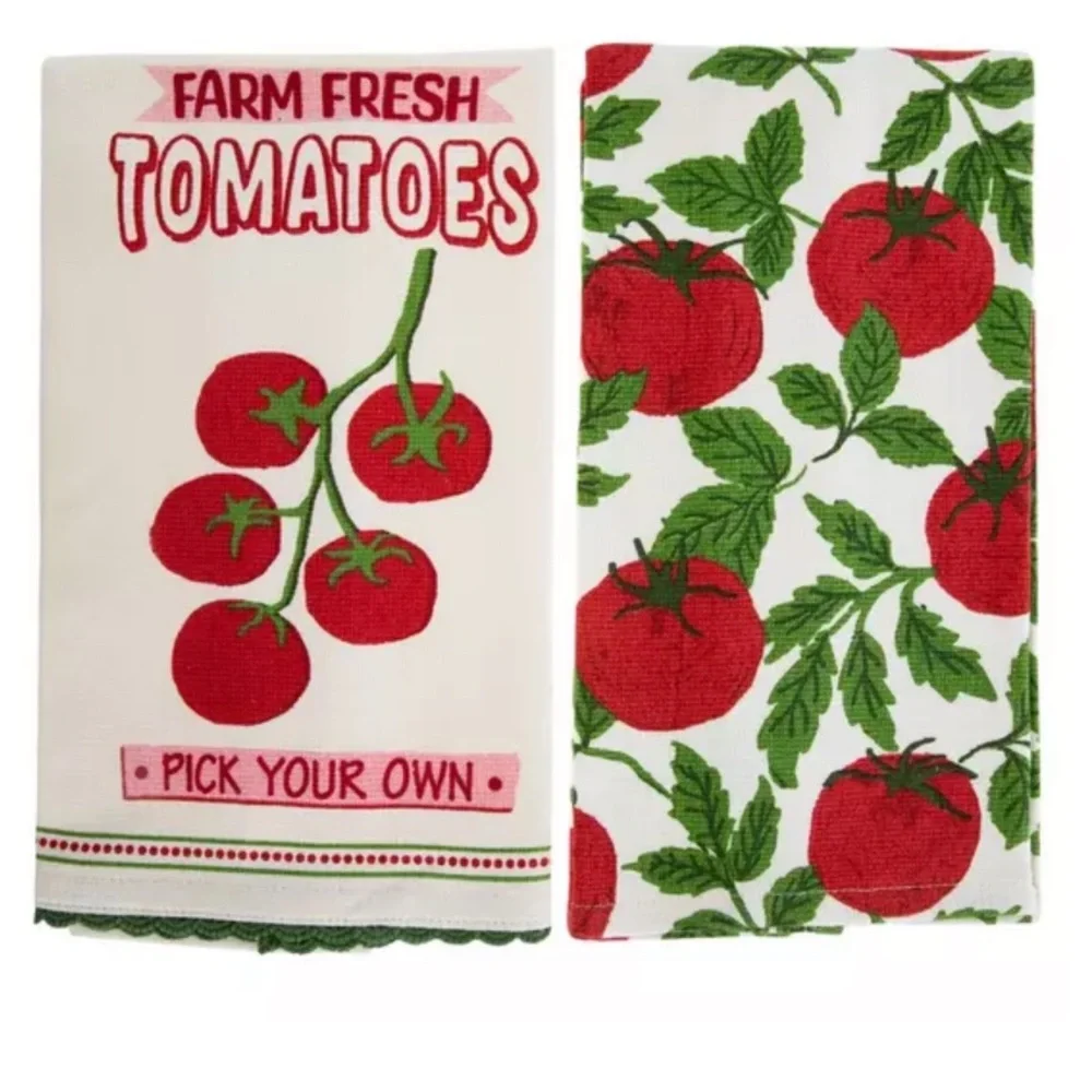 Farm Fresh Tomatoes Kitchen Towels (2) - Red and Green